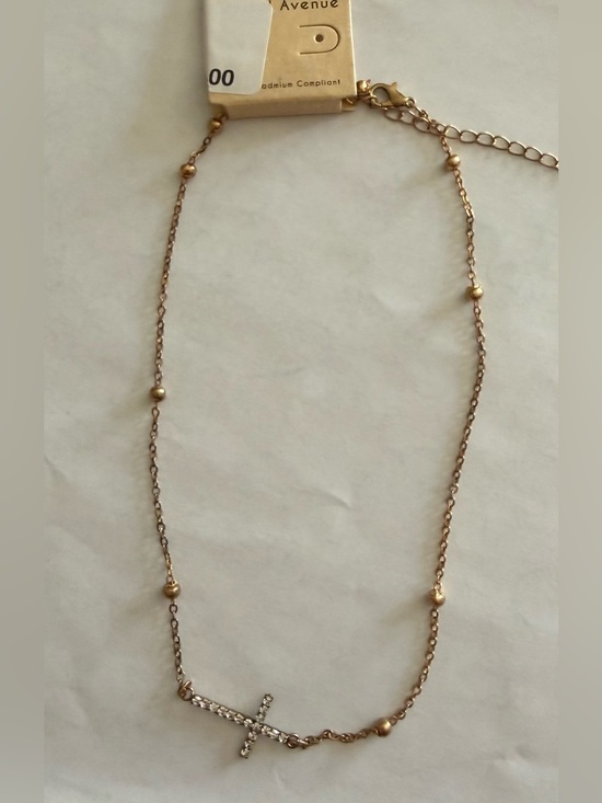Jewelry - NEW Gold Beaded Rhinestone Cross Pendant Necklace